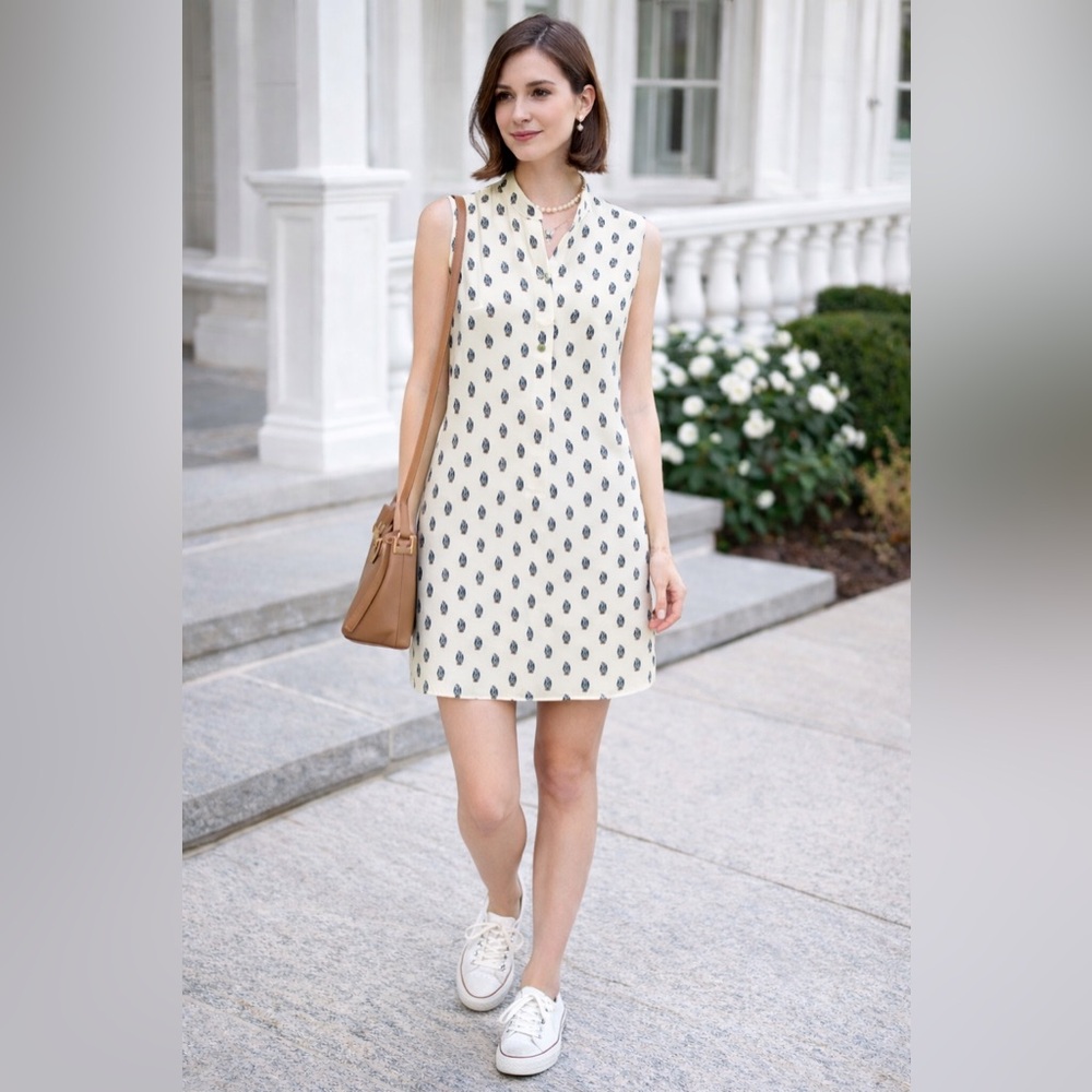 Banana Republic Pale Green Paisley Sleeveless Shirt Dress Classic Effortless